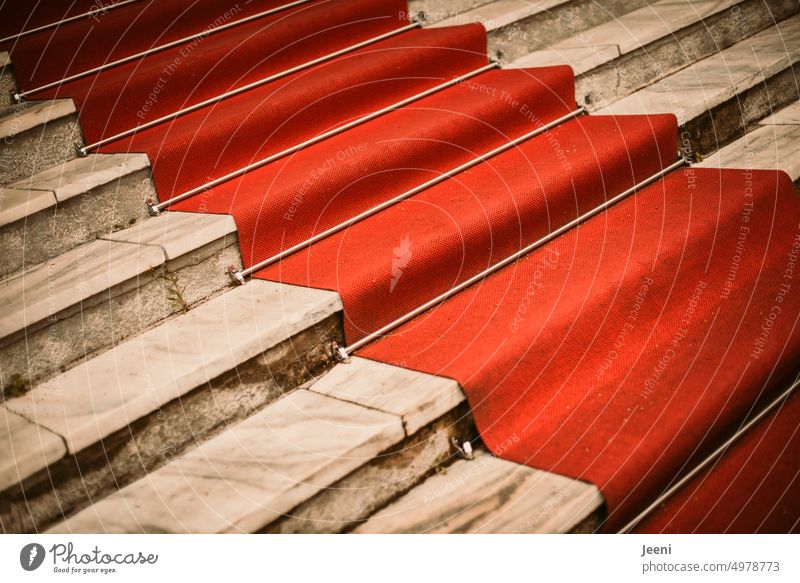 Red carpet on stone stairs Carpet stagger Stairs stair treads Event Culture Perspective Elegant Feasts & Celebrations Luxury Success Style Lifestyle Shows Honor