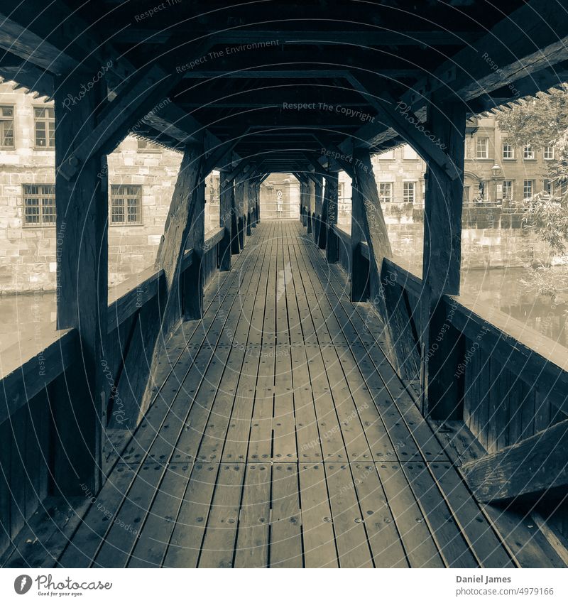Timber covered footbridge in an old European city centre Bridge Footbridge Old Old town Historic Town Architecture Manmade structures Nürnberg Nuremberg