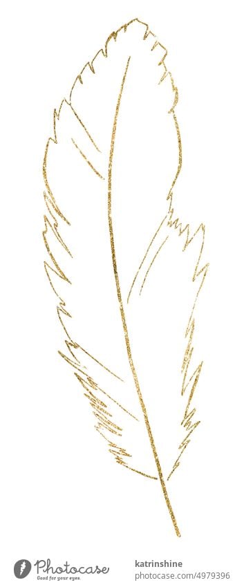 Bohemian Golden feather outline isolated illustration, natural element for wedding stationery Decoration Element Exotic Hand drawn Isolated Nature Sketch Summer