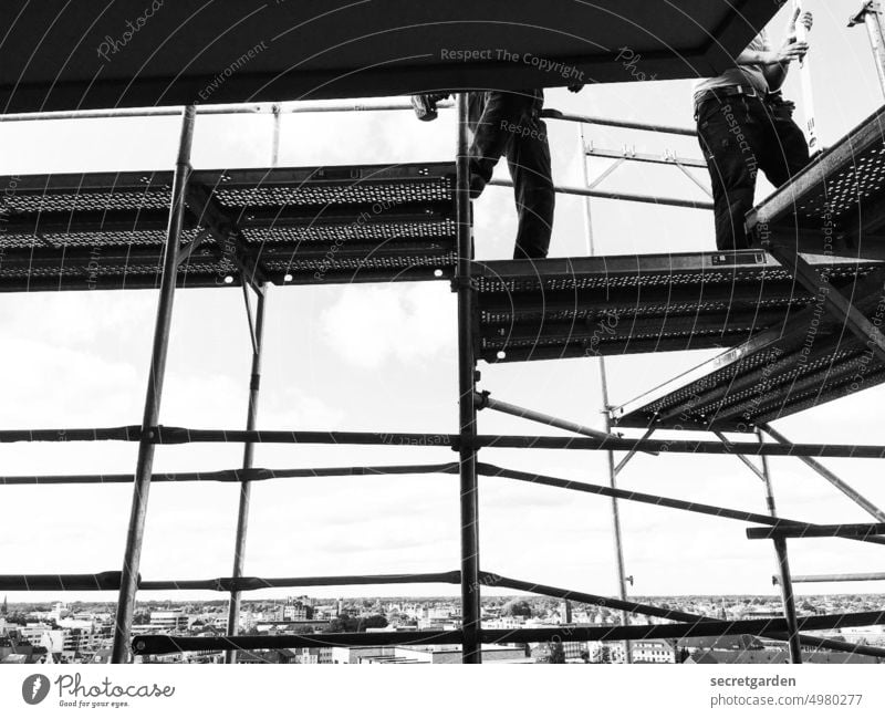 balancing act Construction site Black & white photo Construction worker Work and employment Build Sky Concrete Craftsperson Working man Man Craft (trade)