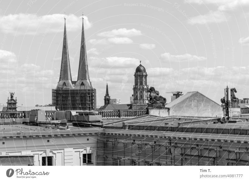 View from a roof in Berlin Mitte b/w Middle Church Town bnw Exterior shot Day Capital city Black & white photo Downtown Deserted Architecture Manmade structures