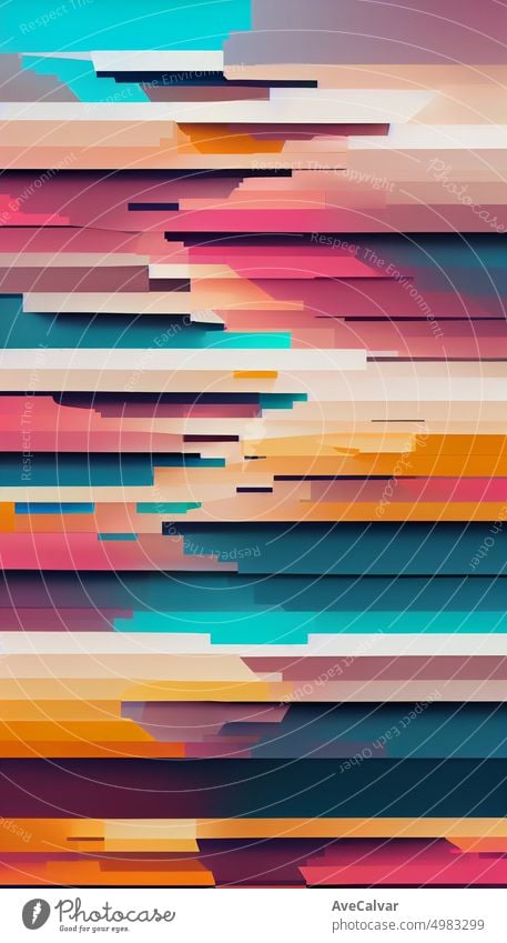 Abstract rainbow color background with straight lines in colorful gradient. Pixel sorting concept, . Digital art 3D illustration. Copy space,design, wallpaper, packaging