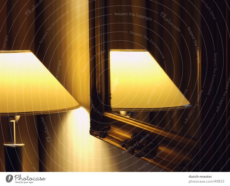 In the mirror #1 Lamp Light Photography Mirror Reflection Yellow Wallpaper Electric bulb Romance Hotel Emotions Serene Dark Classical Speed Lampshade Curtain