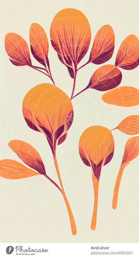 Boho botanical minimal print postal mural, digital illustration, Scandinavian concept. Social media banner for digital marketing. Contemporary background. Post template. Hand drawn concept.