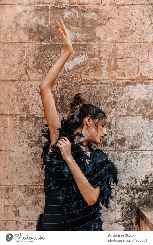Young ballerina posing with a black dress woman dancer young shoes ballet people modern female pointe girl artist elegance classical performer grace tiptoe