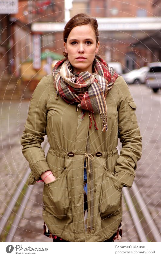 Autumnal Woman (IX). Lifestyle Style Beautiful Feminine Young woman Youth (Young adults) Adults 1 Human being 18 - 30 years Town Railroad tracks Industrial site