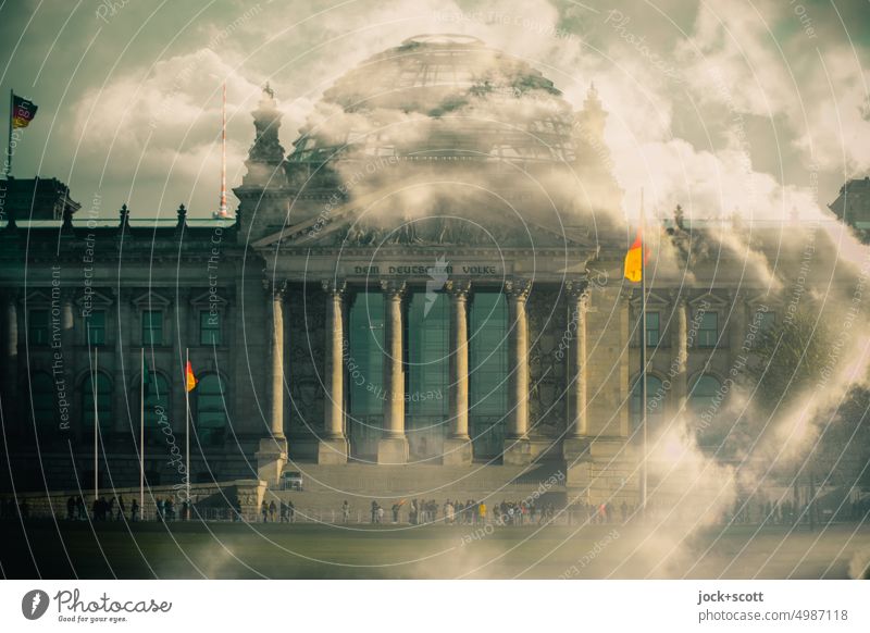 Reichstag building in the clouds Double exposure Style Facade Architecture Experimental Illusion Federal government Parliament Reaction Politics and state