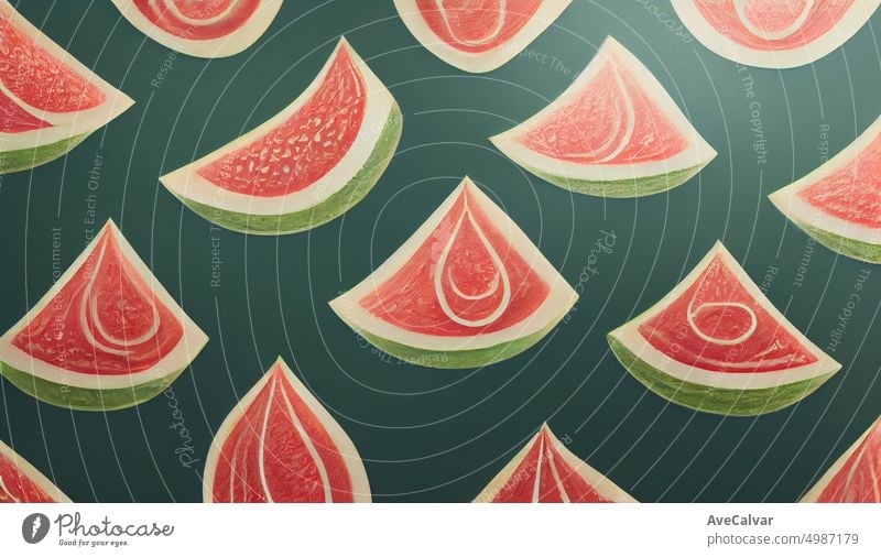 seamless pattern of exotic watermelon. Exotic fruit fashion print. Design elements for baby textile or clothes. Hand drawn doodle repeating delicacies. Tropical wallpaper