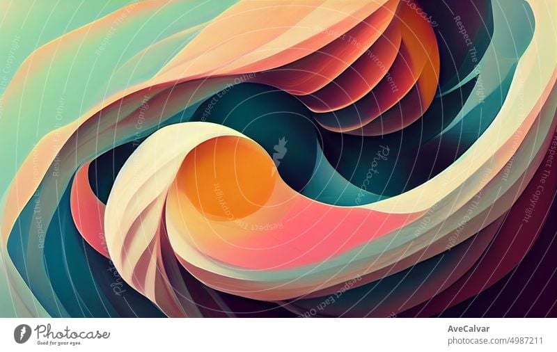 Abstract and colorful organic lines as background mural wallpaper texture with copy space. Illustrations with lines and shapes for wall art, posters, cards, brochure design