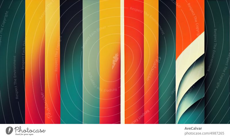 Minimal geometric design posters, template with primitive shapes elements with colorful textures. Design for wall decoration, postcard,poster or brochure.Colorful retrowave striped vintage.Symmetrical