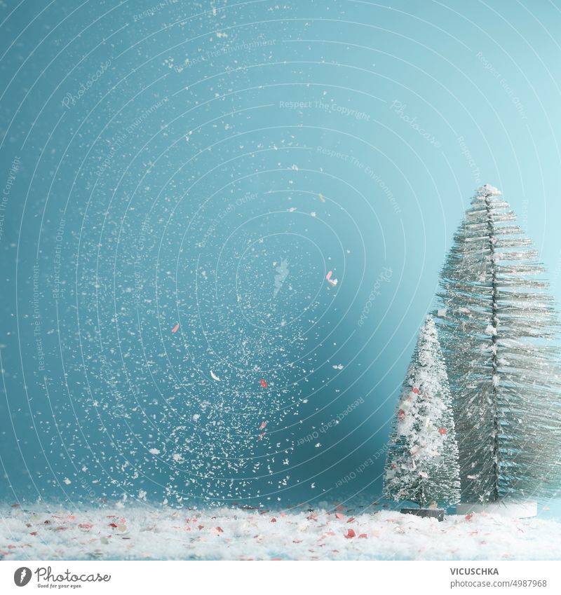 Winter, Christmas or  New Year background with fir trees and falling snow at blue winter christmas new year seasonal card pine holiday snowfall landscape white
