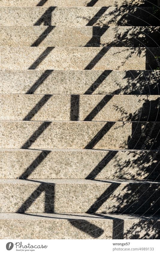 Abstraction staircase Day Light and shadow Banister Contrast Pattern Deserted Stairs Exterior shot Colour photo Sunlight Structures and shapes Concrete steps