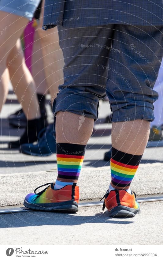 CSD, Pride, LGBTQ man with rainbow socks csd Christopher Street Day pride Rainbow Prismatic colors Rainbow flag variegated LBGTQ LGBTQIA+ lgbtqia queer stolt