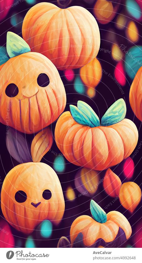 Cute Hand Drawn Halloween Cards and Pattern. Little White Ghost on a Black Background. Happy Halloween. Trick or Treat. Sweet Little Pumpkins halloween night
