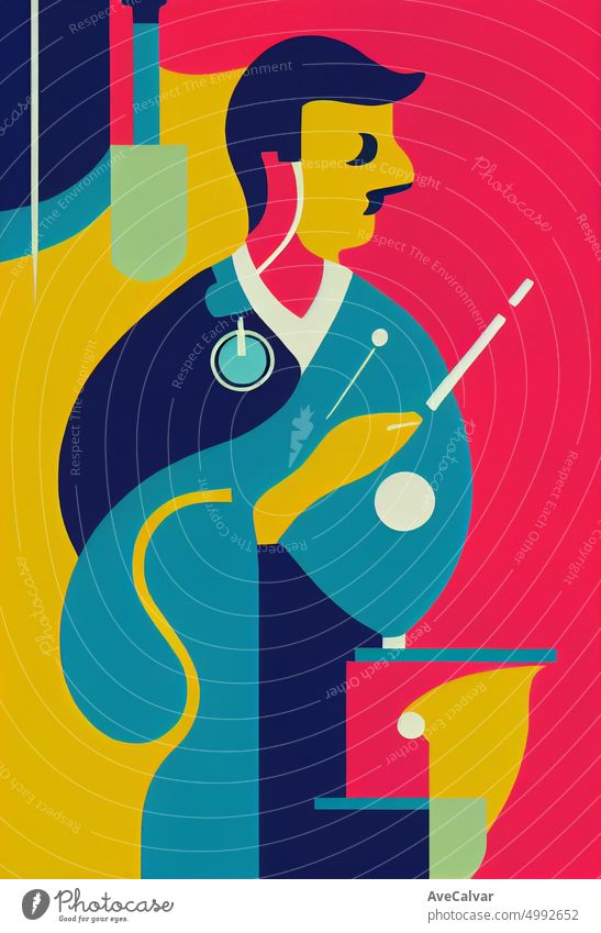 Illustration of a doctor character at the hospital. Perfect for web design, banner, mobile app, landing page. Colorful abstract design person medic medical
