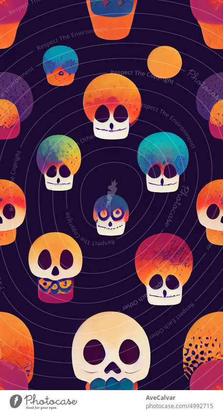 Day of the Dead skulls pattern. Dia de los muertos print. Day of the dead and mexican Halloween texture. Mexican tradition festival. mexico death halloween