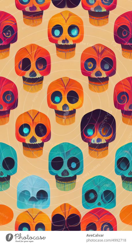 Day of the Dead skulls pattern. Dia de los muertos print. Day of the dead and mexican Halloween texture. Mexican tradition festival. mexico death halloween