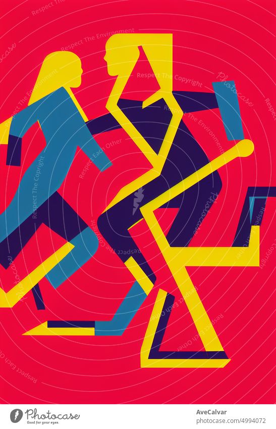 Illustration of a two persons training and doing exercise. Colorful abstract design,Flat design concept with fine lines. Perfect for web design, banner, mobile app, landing page.