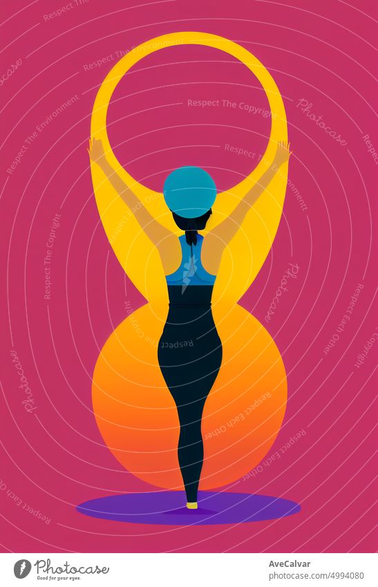 Illustration of a woman doing yoga to relax and inspire. Colorful abstract design,Flat design concept with fine lines. Perfect for web design, banner, mobile app, landing page.
