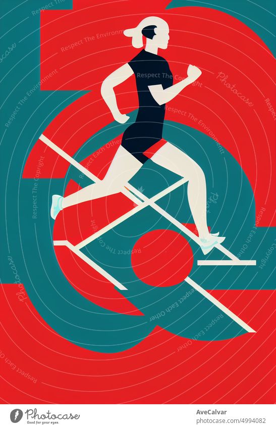 Illustration of a woman training and running to lose weight. Colorful abstract design,Flat design concept with fine lines. Perfect for web design, banner, mobile app, landing page.