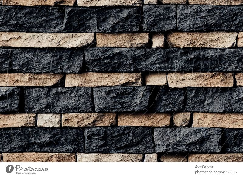 Dark grey black slate background. Stacked stone wall background horizontal. Panorama of black modern stone wall background and pattern.Black bricks slate texture