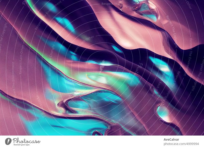 Abstract trendy holographic background.Multicolor abstract creative background made of curved shapes.iridescent surface wrinkled vaporwave wavy colours neon