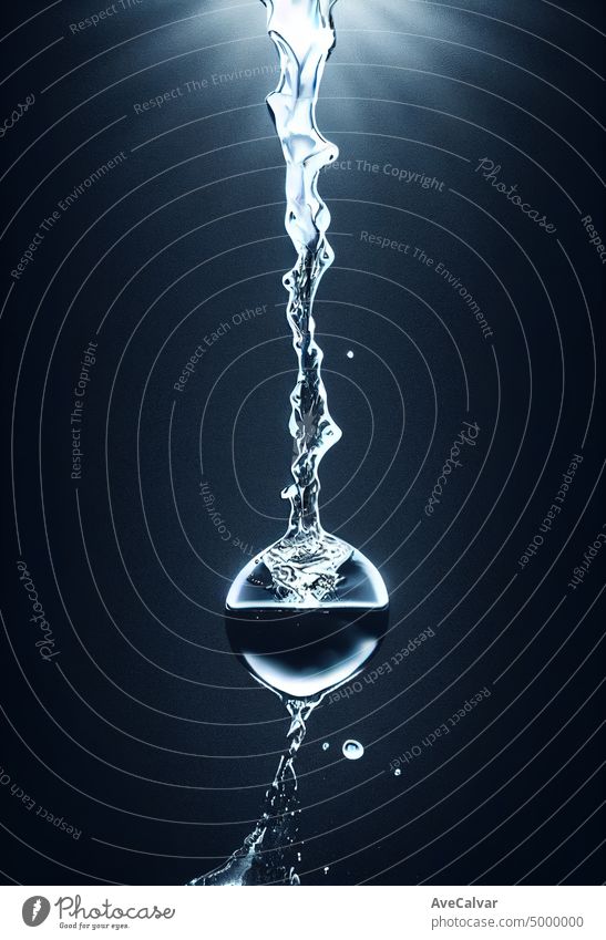 water liquid splash in sphere shape isolated on dark background cinematic lights, 3d illustration.drink more water concept.Clear Water drop with circular waves