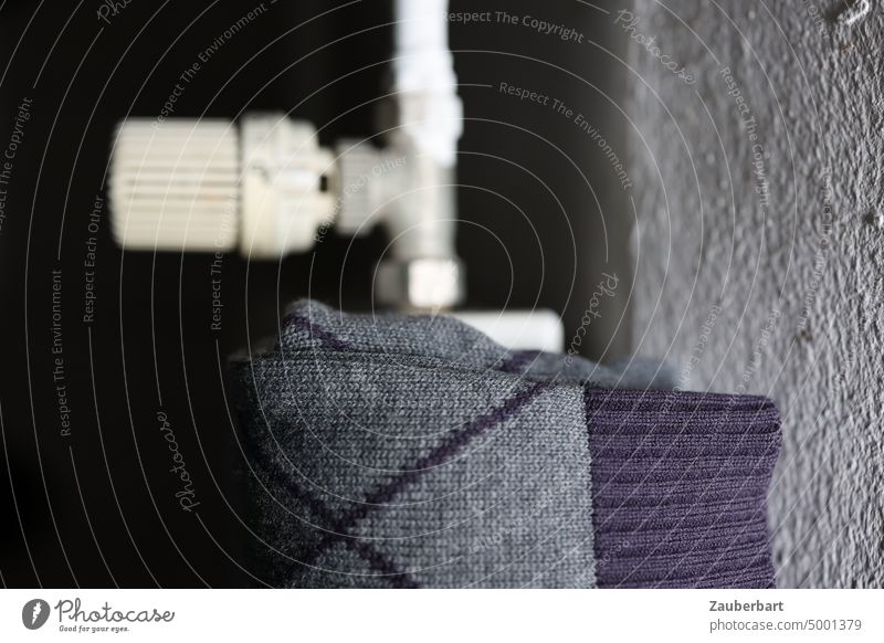 Warm sweater, radiator with heating valve, windowsill, symbolic of cold winter Sweater Gas Crisis gas crisis Heating Valve Heating valve warm Winter Cold