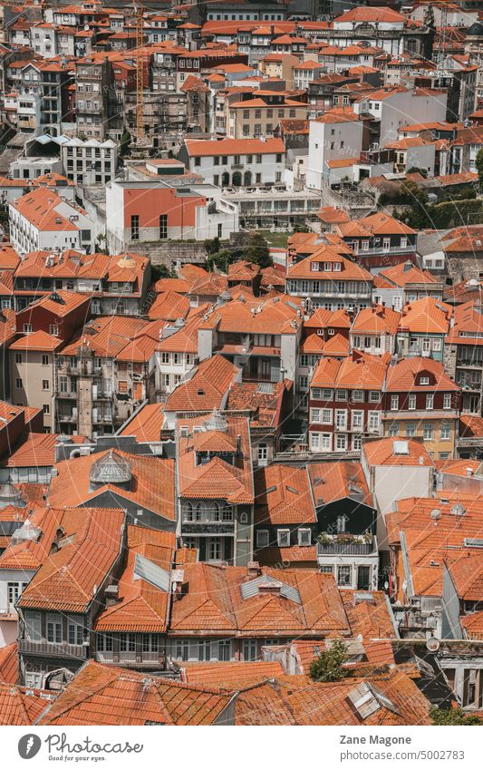 Porto cityscape with buldings and orange rooftops, vertical porto portugal buildings historical old town europe travel dense population many buildings street