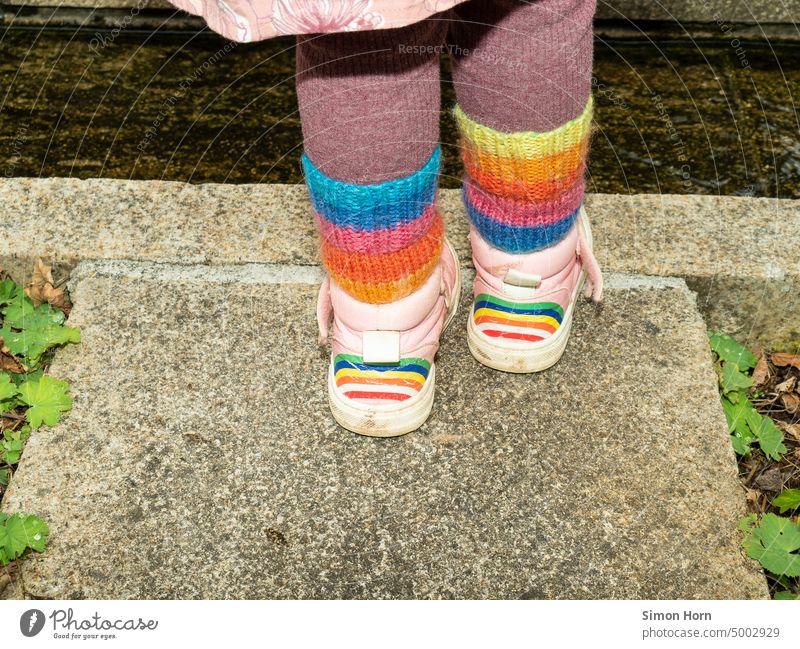 Dressed in rainbow Rainbow garments warm Stockings Position Knit Autumn variegated Fashion Wool Handcrafts Child fantasy Clothing Soft Footwear Warmth textile
