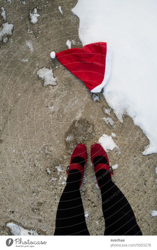 santa claus hat with legs and snow Santa Claus hat Snow Cold Winter Christmas & Advent Cap Woman Legs Footwear feet feminine Feminine Feasts & Celebrations Red
