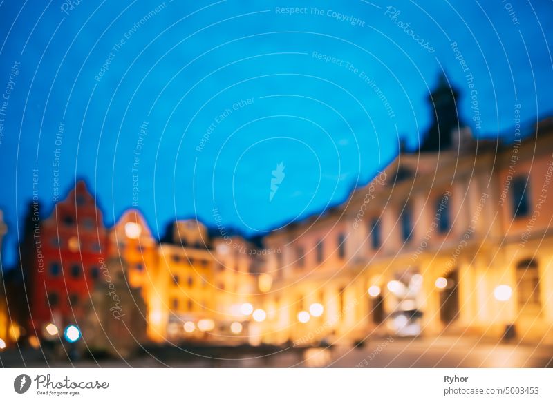 Stockholm, Sweden. Swedish Academy and Nobel Museum In Old Square Stortorget In Gamla Stan. Abstract Boke Bokeh Background. Design Backdrop abstract academy