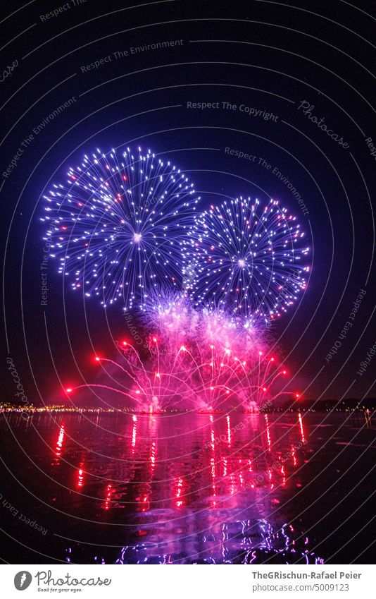 Fireworks which are reflected in the water Firecracker reflection Festive Moody Light clearer Town Dark Night Party Firm