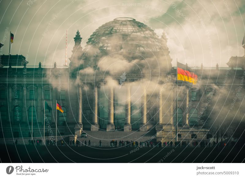 Reichstag building in the low lying clouds Double exposure Style Facade Architecture Experimental Illusion Federal government Parliament Reaction