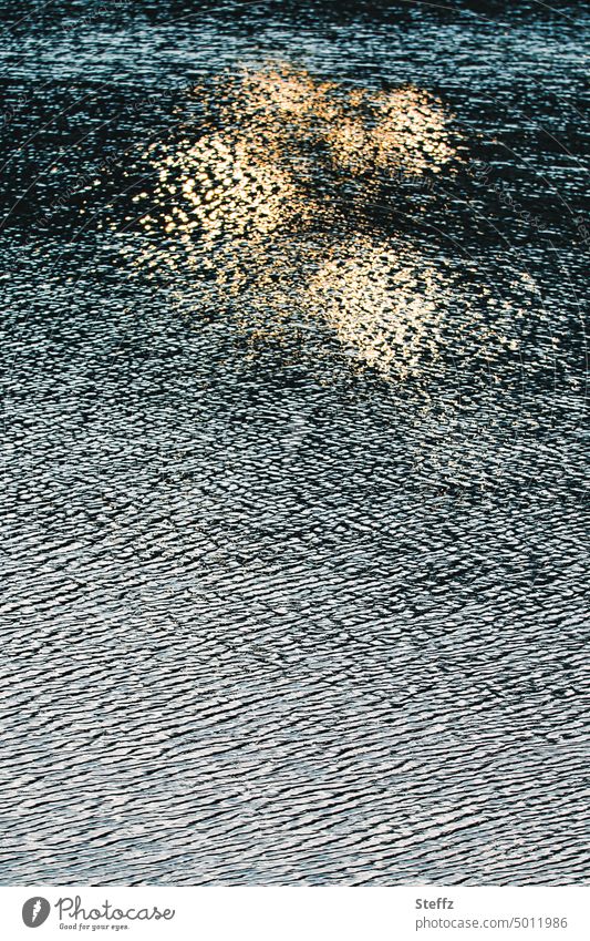 Reflection in the water reflection Surface of water Water Sun sunny Sunlight Lake windy Light Light reflection Water reflection light spots Waves abstraction