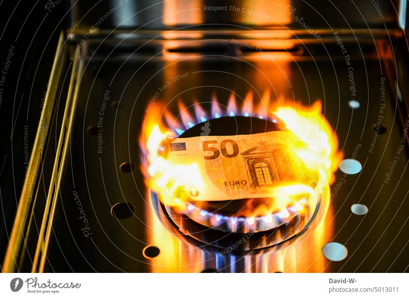 Rising gas prices - money goes up in flames Gas Expensive Money incinerate sb./sth. inflation Energy crisis heating costs Save energy Gas stove Euro symbol