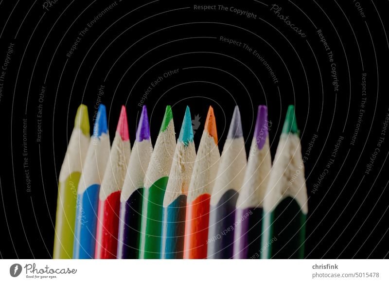 Colored pencils against black background with shallow depth of field Depth of field illustration photo Dark Black Optics crayons Painting (action, artwork) Draw