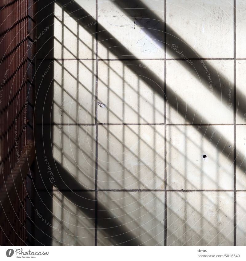 NordARTer | shading metal rail Metal handrail blurred tiles Mystic Detail Brown optical illusion Diagonal Shadow Silhouette Borehole Downward Grating