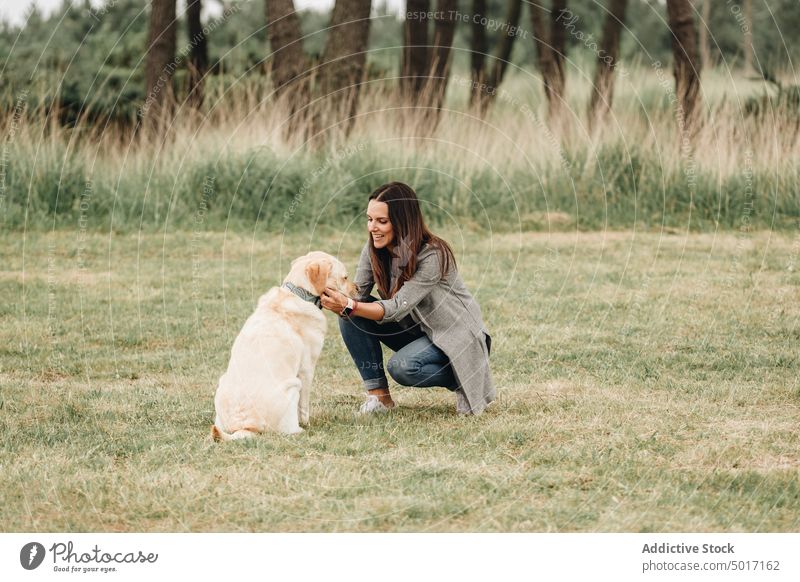 Woman giving a treat to her dog woman game playful park fun happy pet nature green animal labrador domestic retriever joyful together friendship friendly