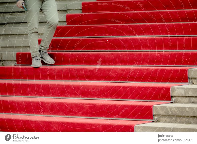 pose for a photo on the red carpet Stairs Red carpet Culture Pecking order Lanes & trails Structures and shapes Architecture Symbols and metaphors Style