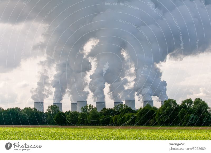 Powerful steam exhaust gases Cooling towers flue gases power station Jänschwalde power plant Lignite Lignite-fired power station Coal power station Emission