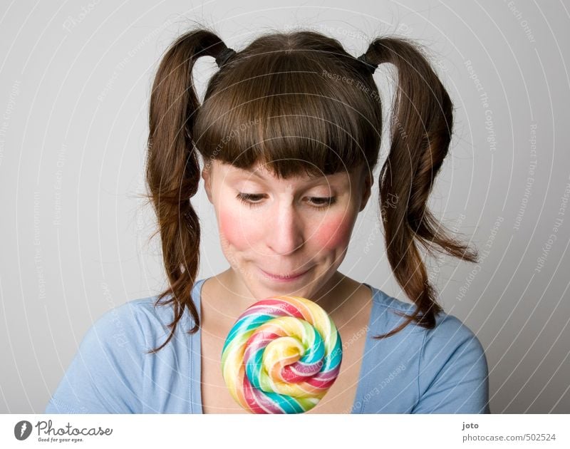 anticipation Candy Lollipop Nutrition Healthy Eating Birthday Young woman Youth (Young adults) Infancy Braids Happiness Happy Delicious Sweet Contentment