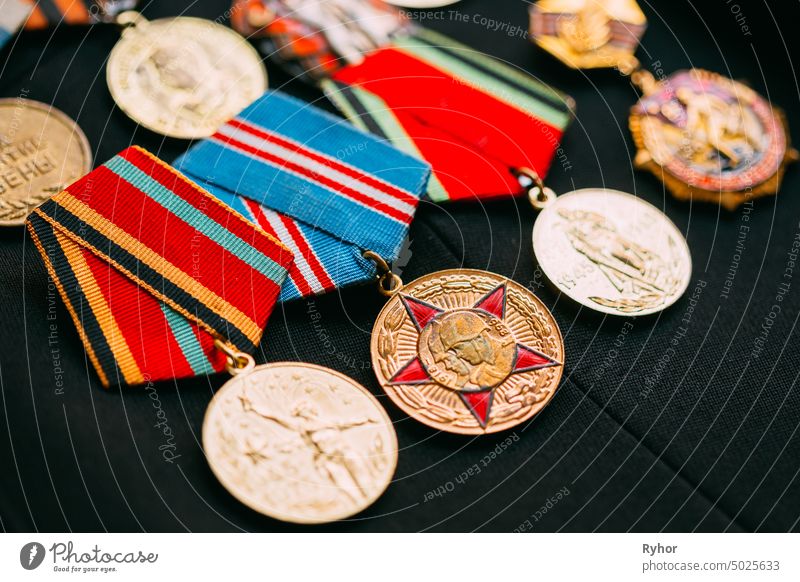 Anniversary Medals Of A Victory In The Great Patriotic War On A Coat round Soviet Union may symbol domestic parade commemorative coat day man uniform great