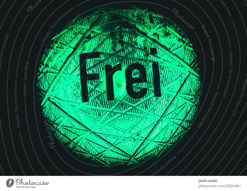 green light signal for free travel Free Traffic light Green Artificial light Illuminate Road sign Word German Detail Technology Mobility Light up Silhouette