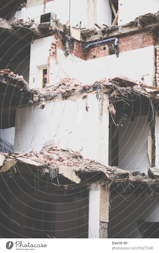 destroyed building House (Residential Structure) corrupted Construction site Building for demolition outline Broken Building rubble Facade