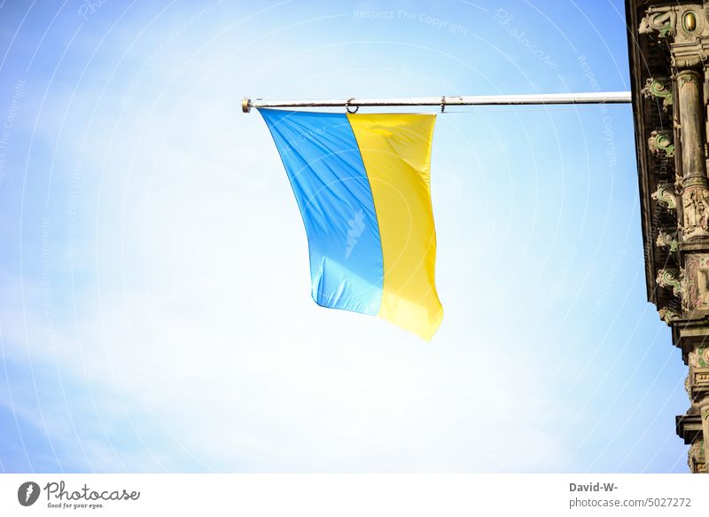 Ukrainian flag on a building Ukraine Flag Building War Peace Sky sunshine Sunlight Blue Yellow Freedom