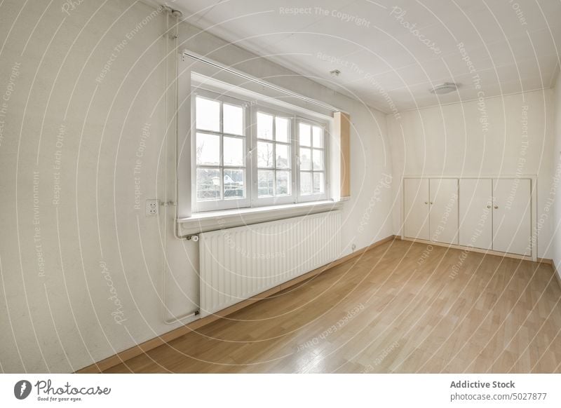 Empty room with window and radiator home wall light empty relocate apartment interior domestic flat house simple minimal detail design plastic dwell residential