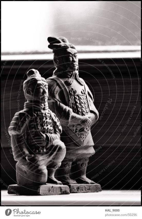General and Archer Warrior Chinese China Terracotta Army Gray Black White Historic Knee Stand Style general Asia Medieval times Old Calm