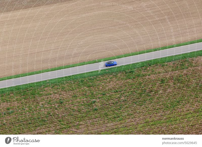 Country road from bird's eye view car aerial photograph Car journey Street Vehicle Driving Mobility from on high Transport Traffic lane Road traffic Asphalt
