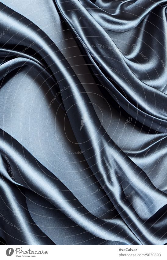 Black blue silk satin. Wavy folds. Shiny fabric surface. Elegant navy blye background chic crease curve drapery elegance flowing liquid luxurious luxury